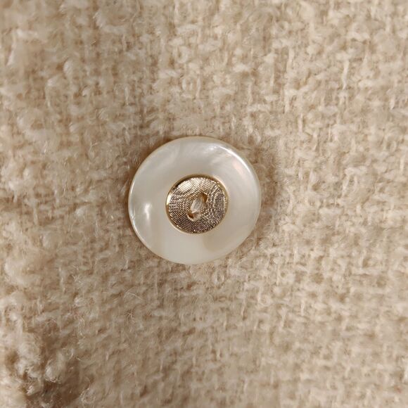 Vintage 80s Winter Overcoat Size 12 Cream Wool Tweed One Button Mid Length - Picture 9 of 16